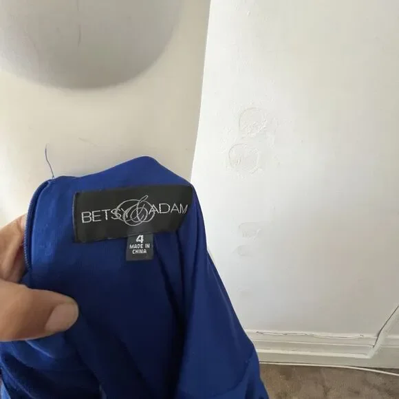 Betsy And Adam Beaded One Shoulder Floor Length Dress Gown 4 Blue Winter Holiday - Picture 3 of 13